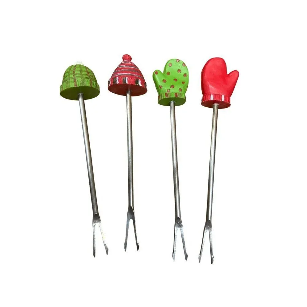 Set Of 4 Christmas-Themed Fondue Forks With Decorative Handles